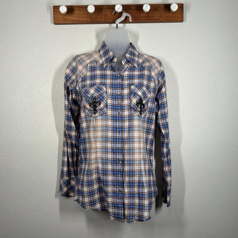 Rock 47 By Wrangler Snap Button Up Western Cross  Long Sleeve Size Medium